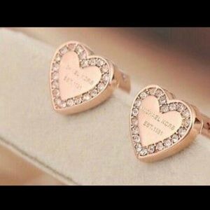 Designer Michael KORS Logo Rose Gold Swarovski Crystal Heart Stud earrings